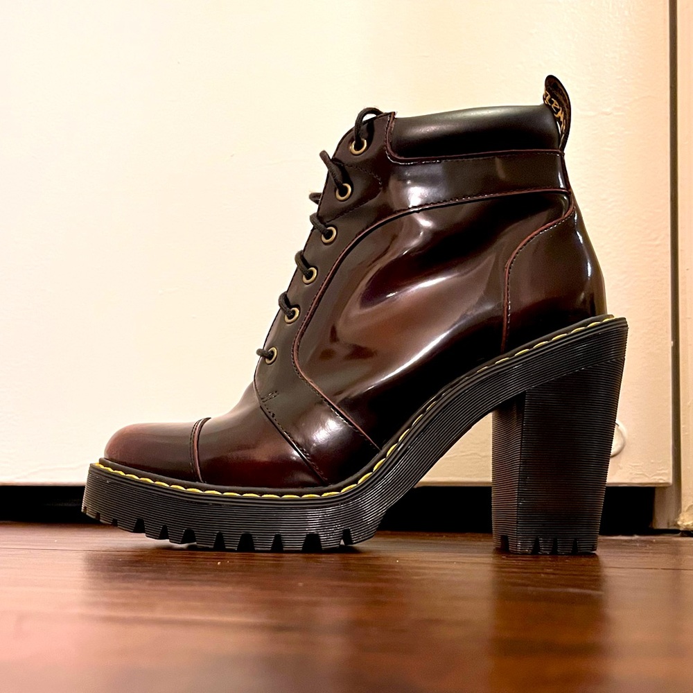 Dr. Martens Averil Lace Up Platform Boots Dark Cherry Size 7
